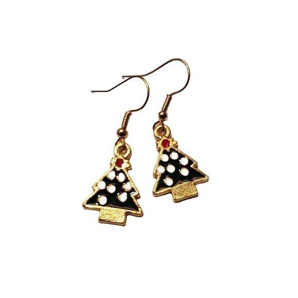Gold Alloy Christmas Tree Dangle Earrings - Picture 1 of 2